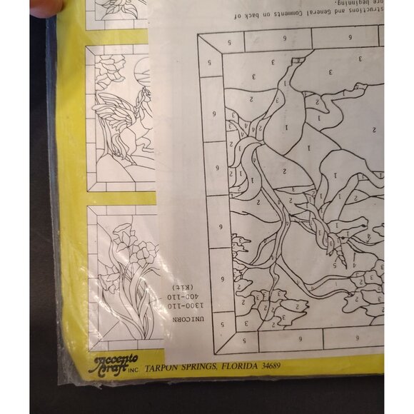 Vintage NOS Stain A Frame Plastic Unicorn Suncatcher 10" x 15" Kitsch In Package - Picture 4 of 4